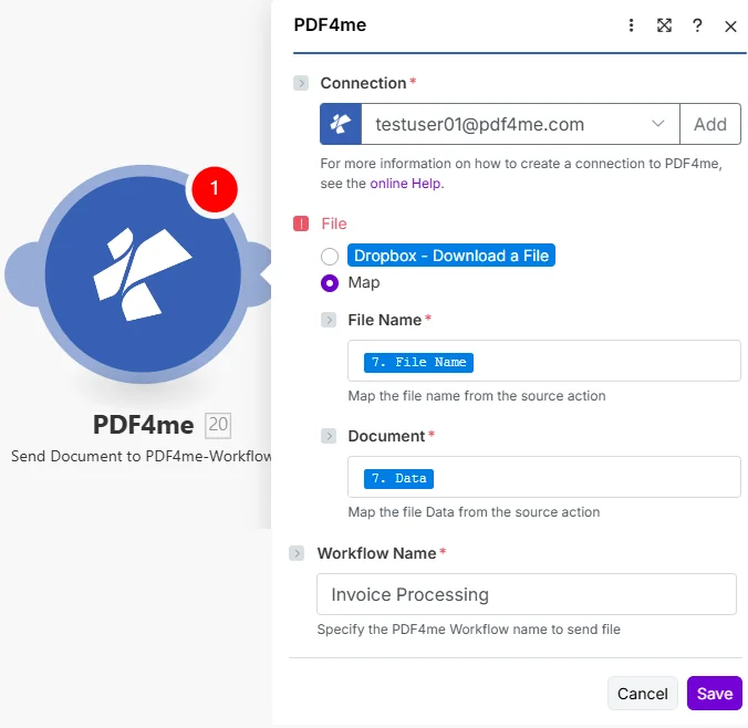 将文档发送到 PDF4me 工作流程